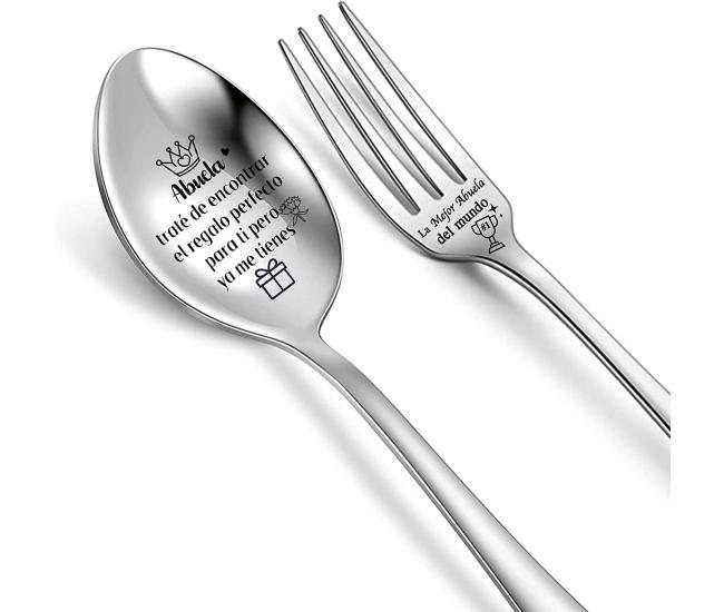 Cuillère gravée grand-mère : duo cuillère et fourchette à offrir